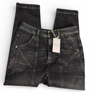Wrap London US10 Black High Waisted Steamed Tapered Leg Stretch Jeans UK14 ZL11